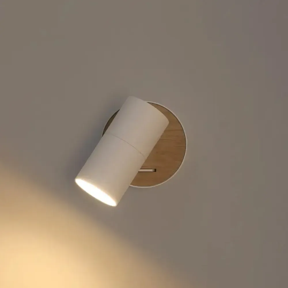 Illustration numéro 2 du produit Applique Murale Orientable Blanc et Bois GU10 Ø11×5,5 cm
