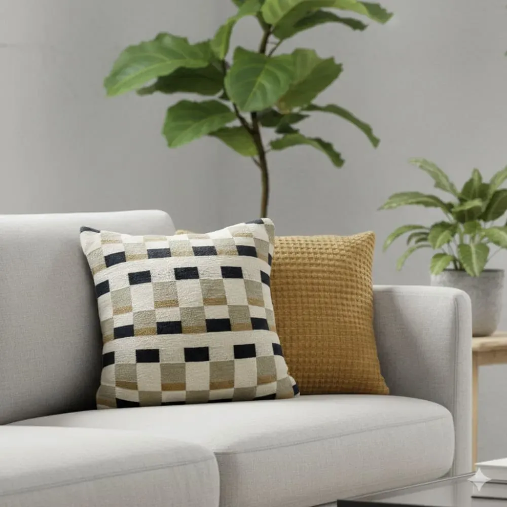 Illustration numéro 2 du produit Coussin en coton velours beige OEKO-TEX® 45 x 45