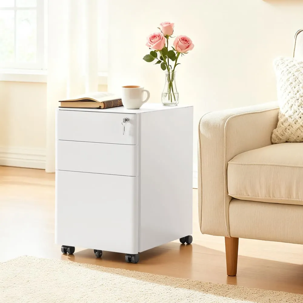 Illustration numéro 2 du produit Caisson de bureau à 3 tiroirs casier verrouillable préassemblé blanc
