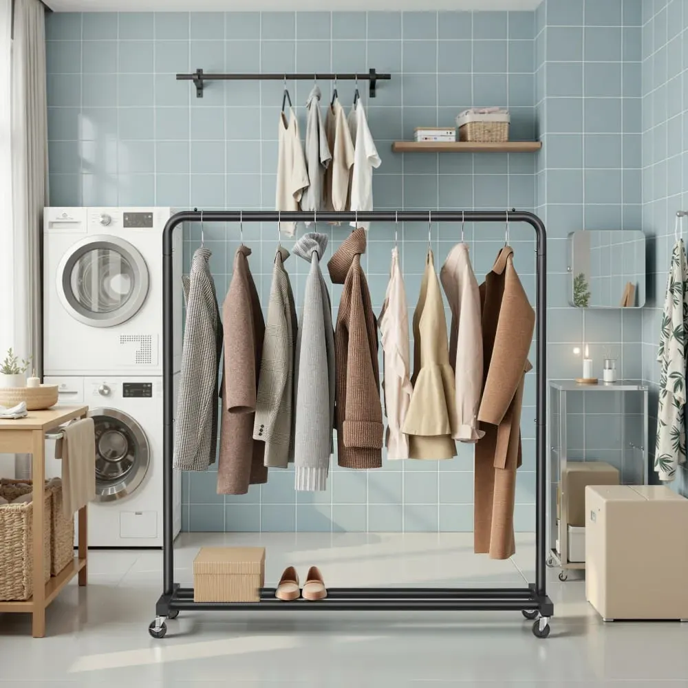 Illustration numéro 2 du produit Portemanteau sur roulettes portant à vêtements robuste chambre noir