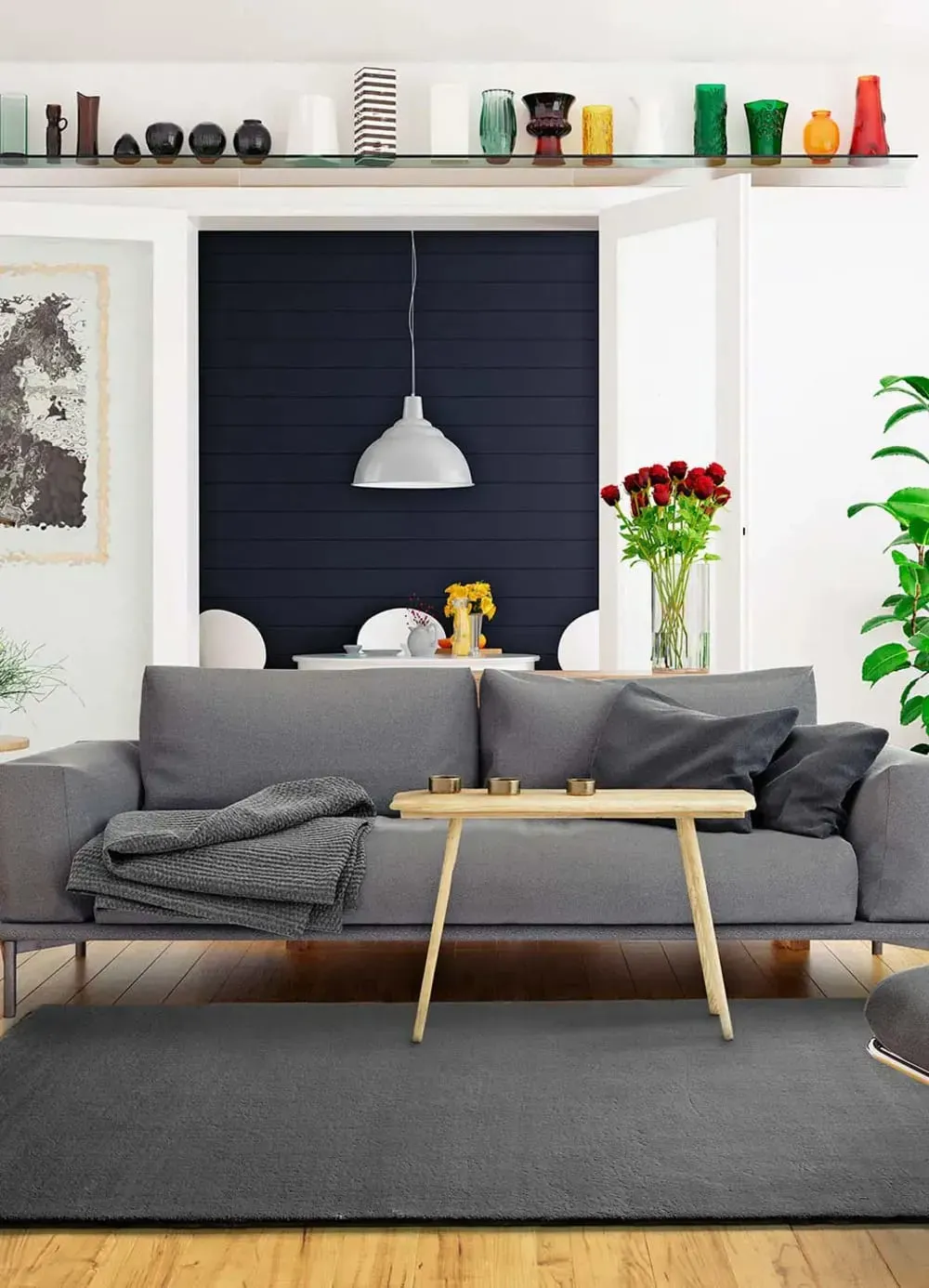 Illustration numéro 2 du produit Tapis descente de lit uni gris 60x110 cm