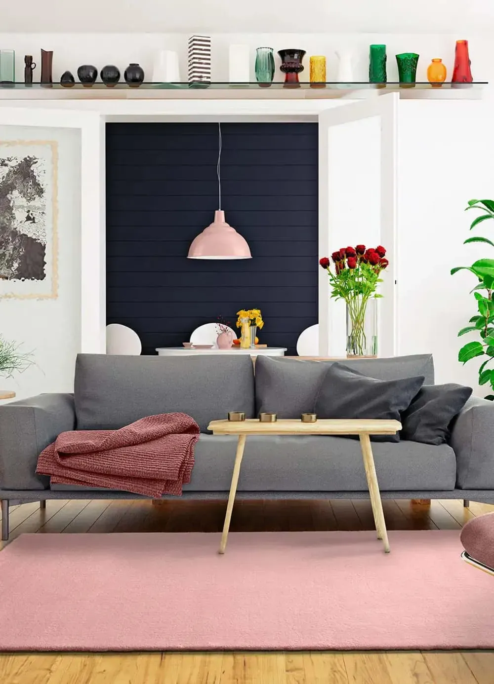 Illustration numéro 2 du produit Tapis descente de lit uni rose 60x110 cm