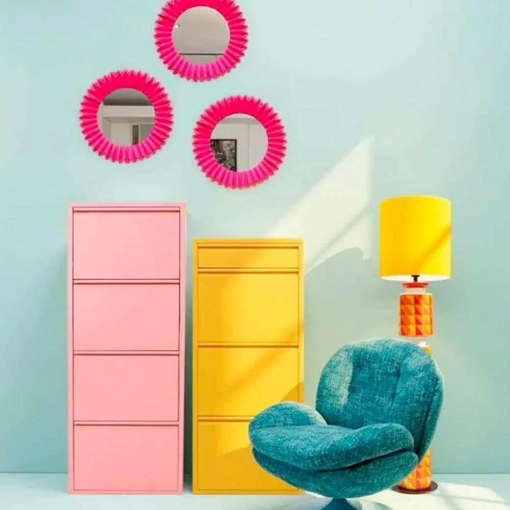 Illustration numéro 2 du produit Casier à chaussures 4 tiroirs en acier rose