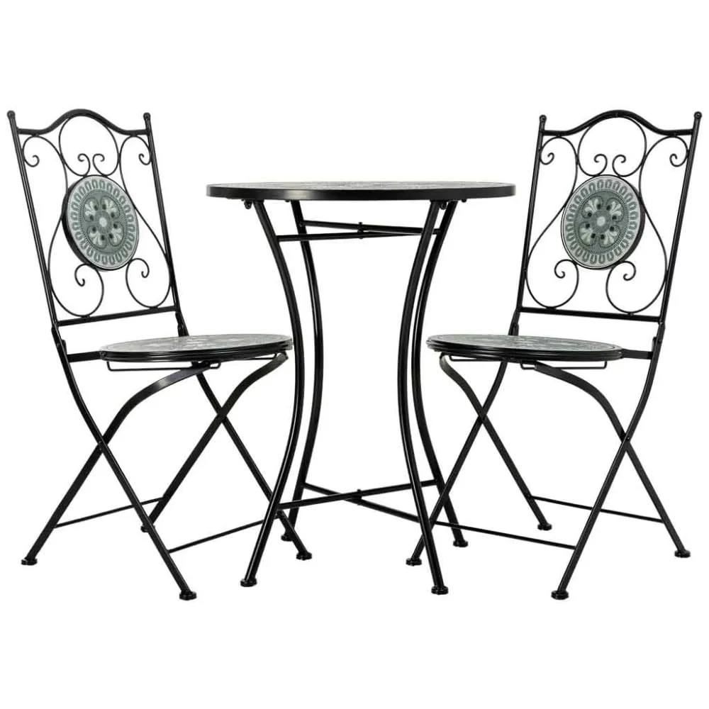 Illustration numéro 2 du produit Ensemble table et 2 chaises en métal, 60x60x75 cm et 38x46x90 cm