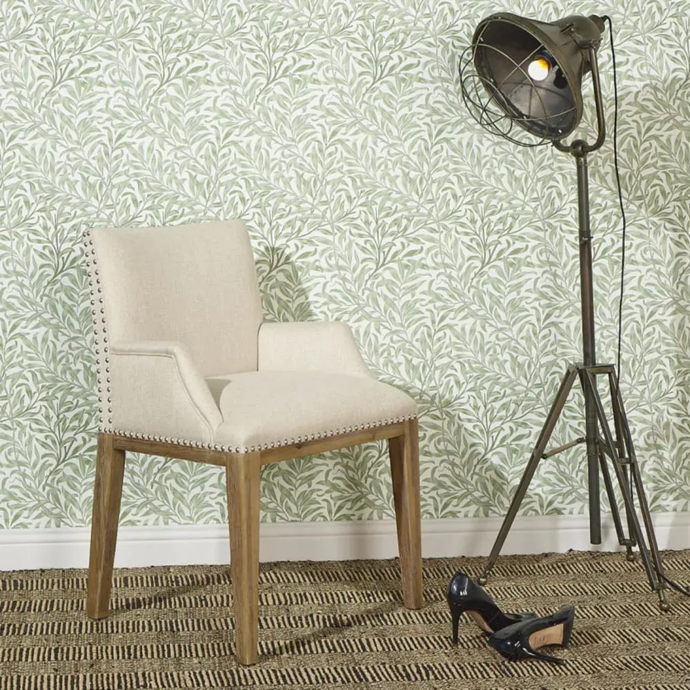 Illustration numéro 2 du produit Fauteuil de table en bois massif et tissu polyester effet lin beige