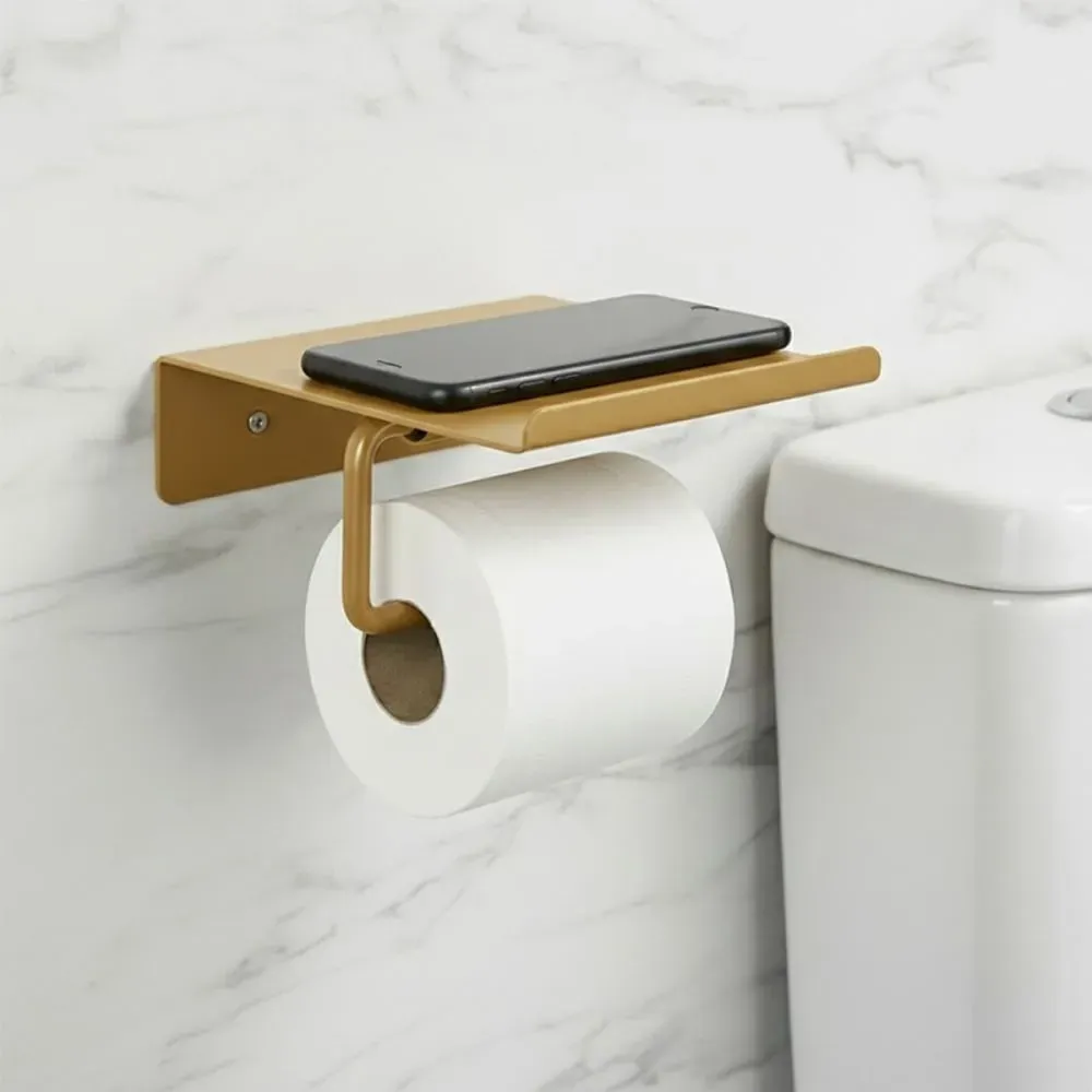 Illustration numéro 2 du produit Porte-papier toilette mural en métal ocre 14 x 6 x 12 cm