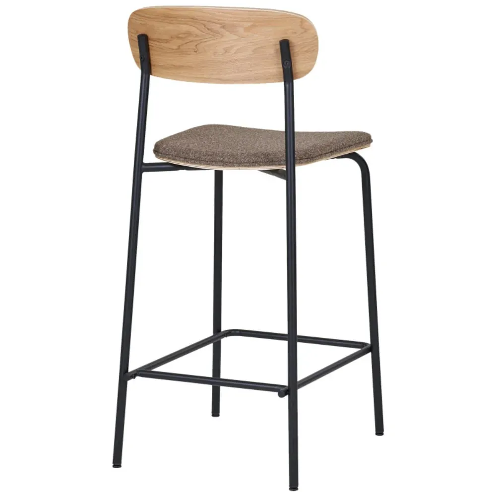 Illustration numéro 2 du produit Tabouret en frêne massif, acier noir et tissu taupe (x2)