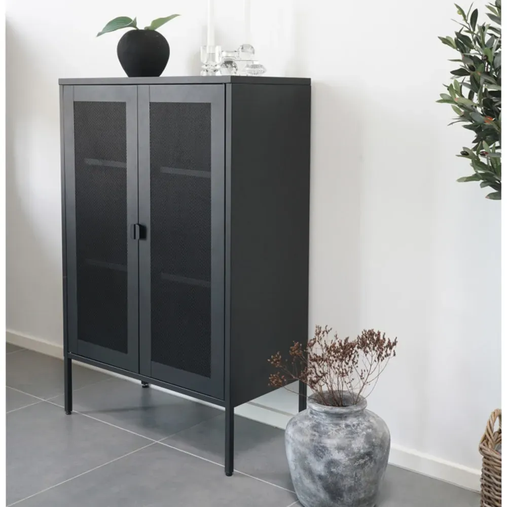 Illustration numéro 2 du produit Rangement 2 portes grillagées en acier noir 80x120 cm