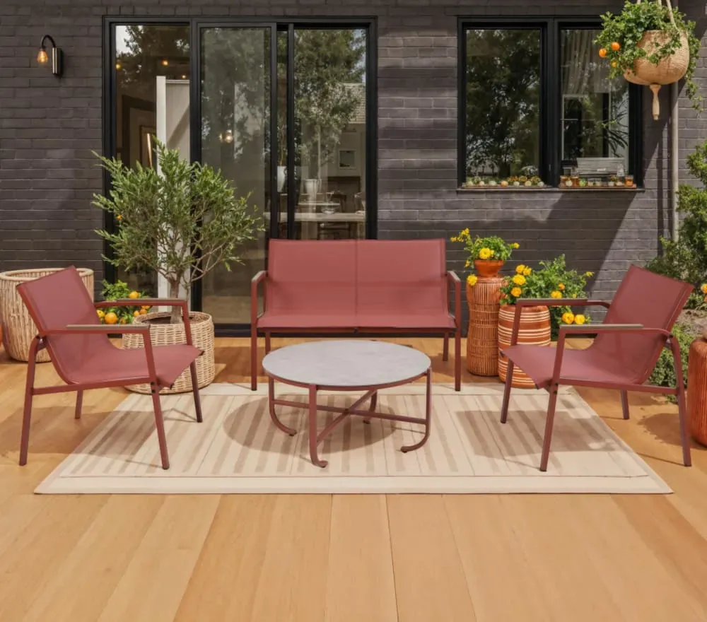 Illustration numéro 2 du produit Salon de jardin 4 places en acier  terracotta