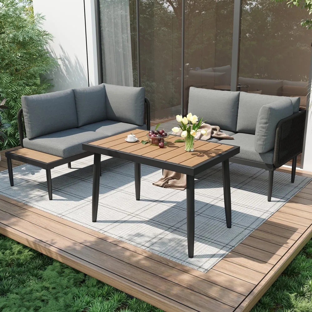 Illustration numéro 2 du produit Salon de jardin 4 places en acier gris