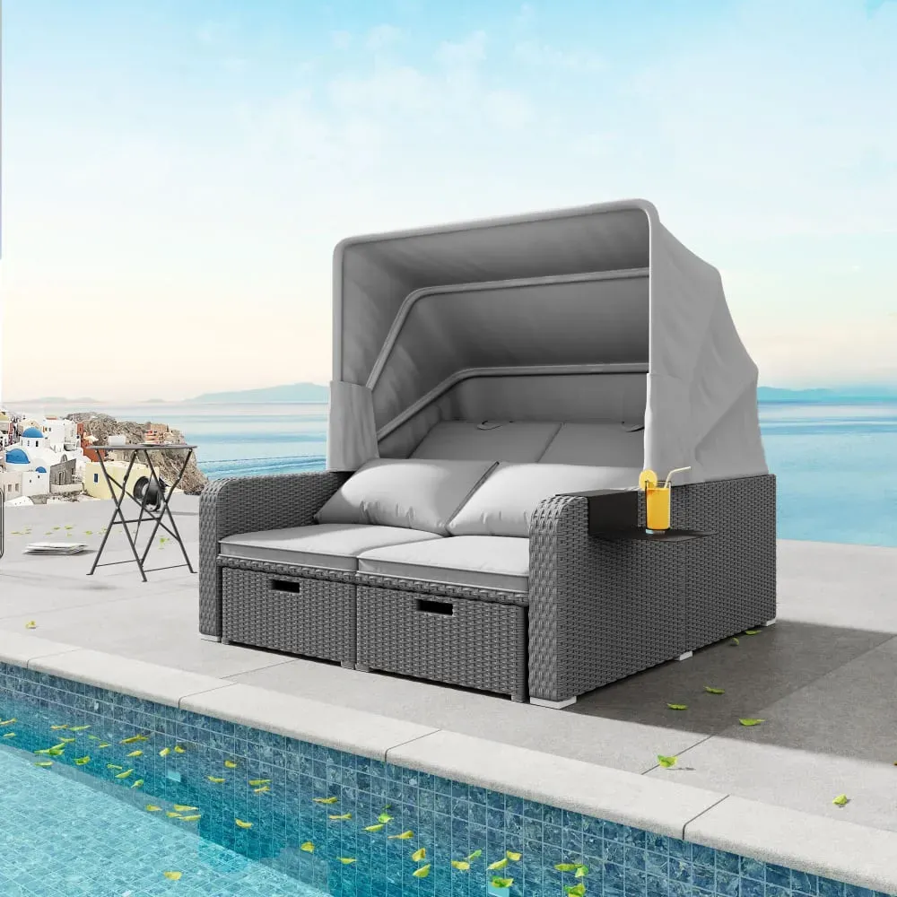 Illustration numéro 2 du produit Canapé d'extérieur en polyrotin et acier gris 130x126x152cm