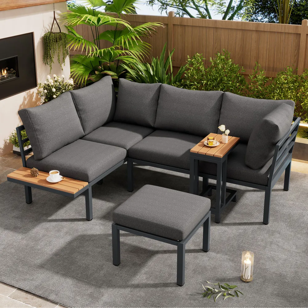 Illustration numéro 2 du produit Salon de jardin 5 places en acier gris