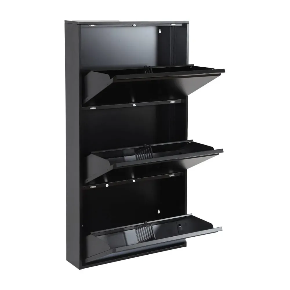 Illustration numéro 2 du produit Meuble à chaussures métal noir 3 abattants, 9 paires