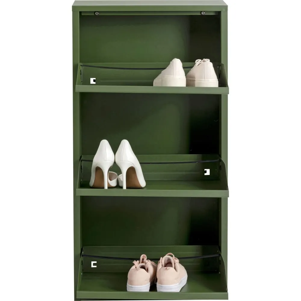 Illustration numéro 2 du produit Casier à chaussures 3 tiroirs en acier vert olive