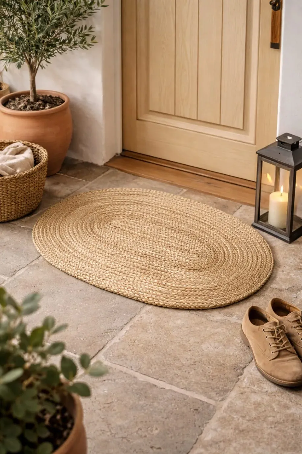 Illustration numéro 2 du produit Tapis ovale en jute naturelle tissée 75 x 47 cm