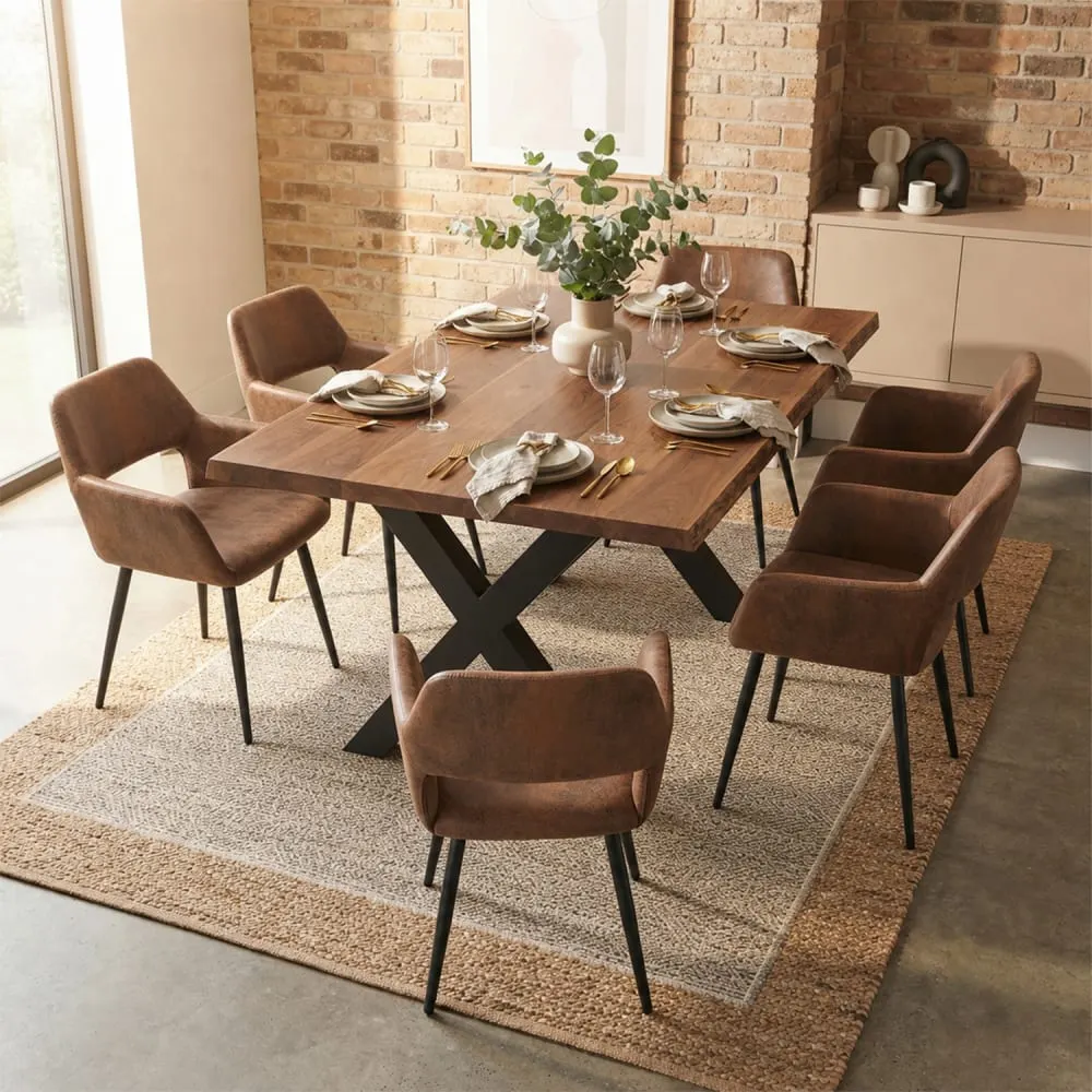 Illustration numéro 2 du produit Lot de 6 chaises retro industriel en microfibre marron