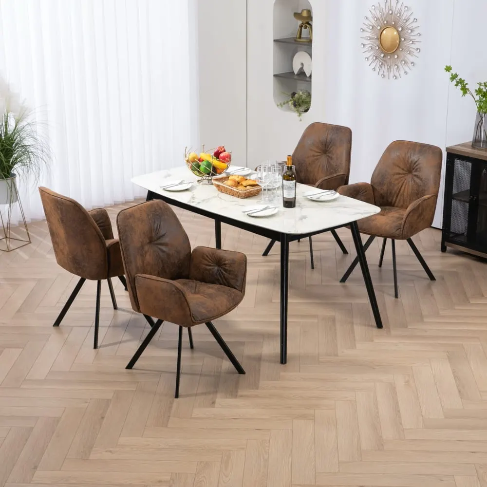 Illustration numéro 2 du produit Lot de 6 chaises de salle à manger pivotantes avec accoudoirs marron