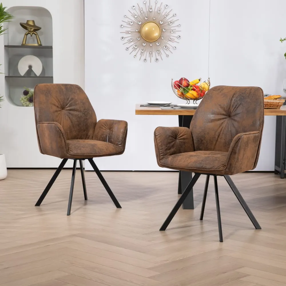 Illustration numéro 2 du produit Lot de 2 chaises de salle à manger pivotantes avec accoudoirs marron