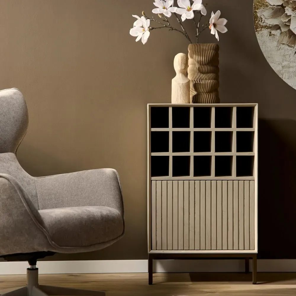 Illustration numéro 2 du produit Meuble casier à bouteilles en bois beige 1 porte