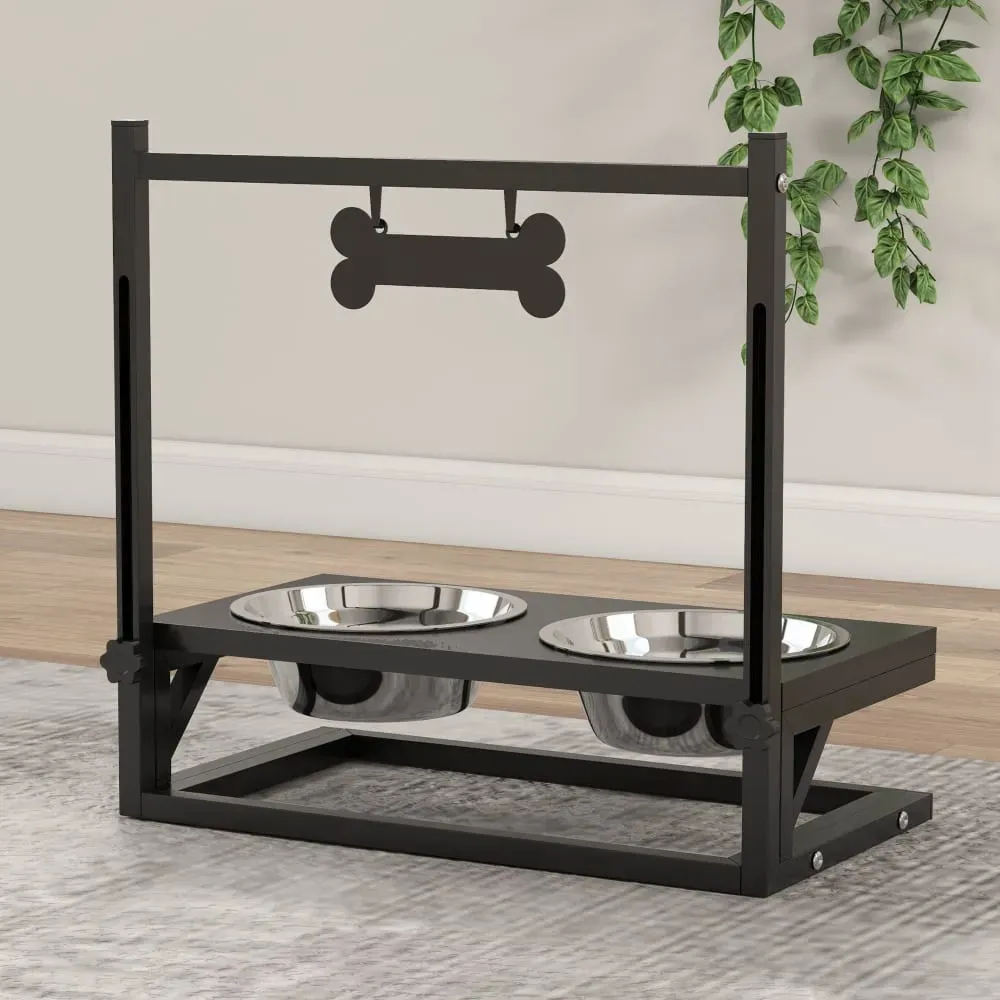 Illustration numéro 2 du produit Porte gamelles surélevée pour chien Acier Noir