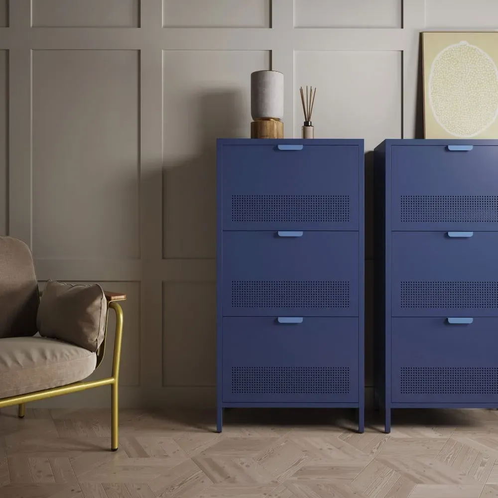 Illustration numéro 2 du produit Meuble à chaussures 3 portes en métal H120cm - Bleu