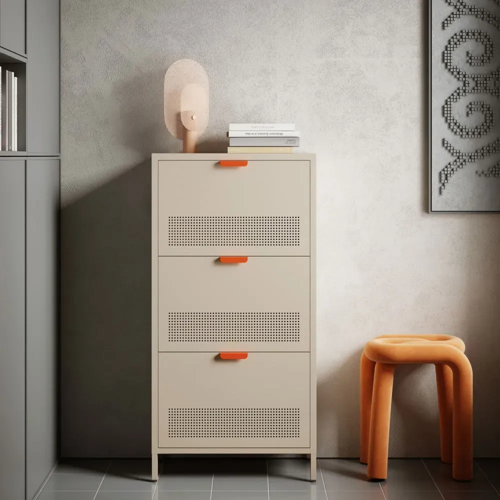 Illustration numéro 2 du produit Meuble à chaussures 3 portes en métal H120cm - Beige