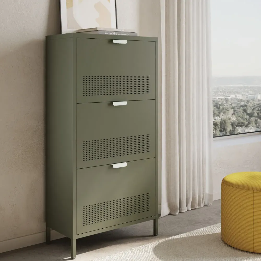 Illustration numéro 2 du produit Meuble à chaussures 3 portes en métal H120cm - Vert