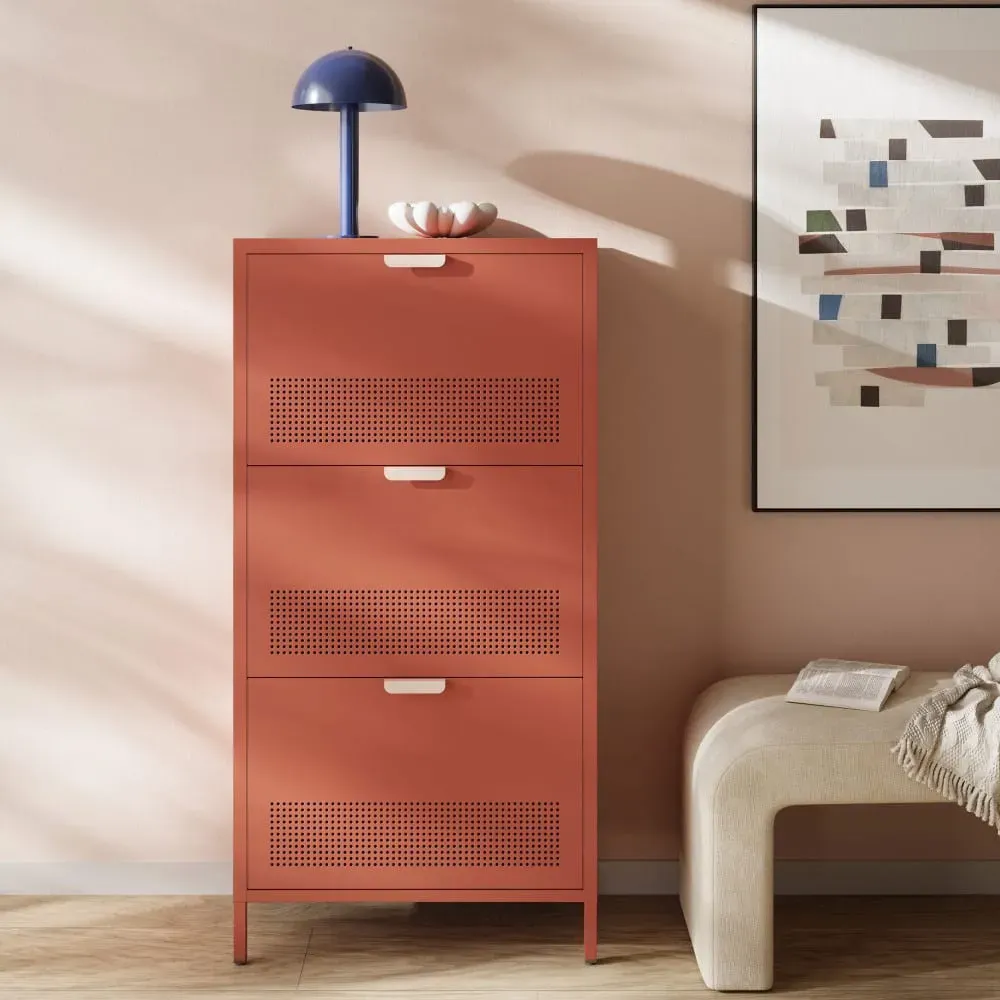 Illustration numéro 2 du produit Meuble à chaussures 3 portes en métal H120cm - Terracotta