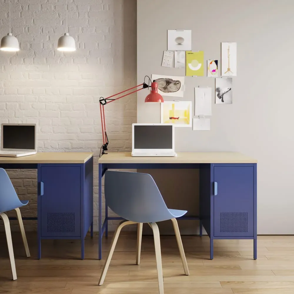 Illustration numéro 2 du produit Bureau 1 porte en métal L120cm - Bleu