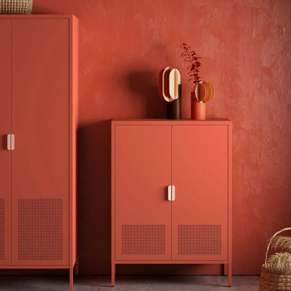 Illustration numéro 2 du produit Buffet haut 2 portes en métal H110cm - Terracotta