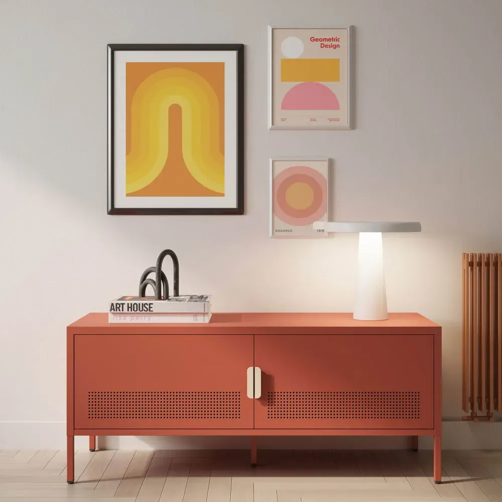 Illustration numéro 2 du produit Meuble TV 2 portes en métal L120cm - Terracotta