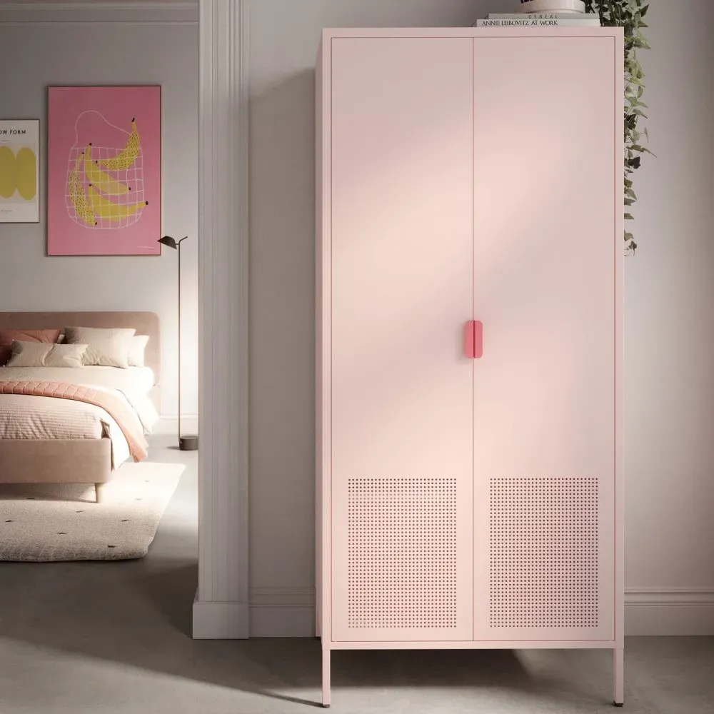 Illustration numéro 2 du produit Armoire 2 portes en métal H180cm - Rose blush