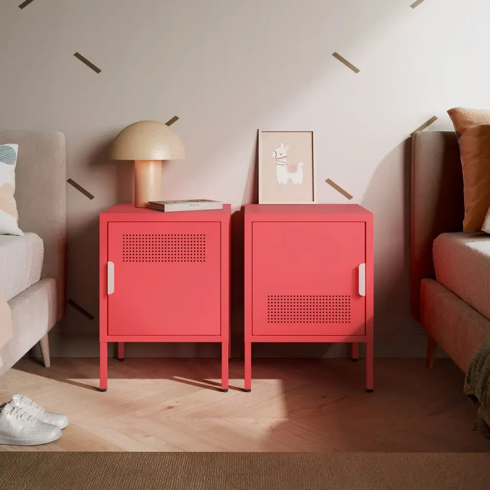 Illustration numéro 2 du produit Table de chevet 1 porte en métal L40cm - Rose