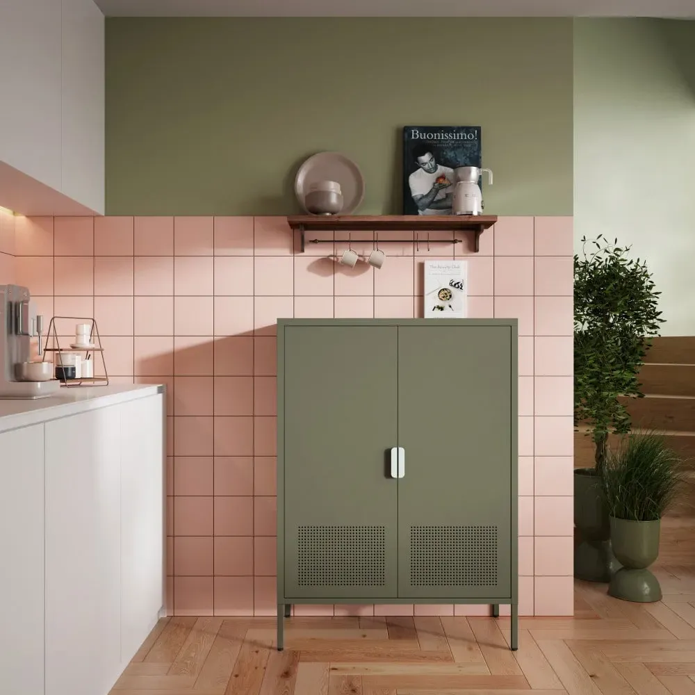 Illustration numéro 2 du produit Buffet haut 2 portes en métal H110cm - Vert