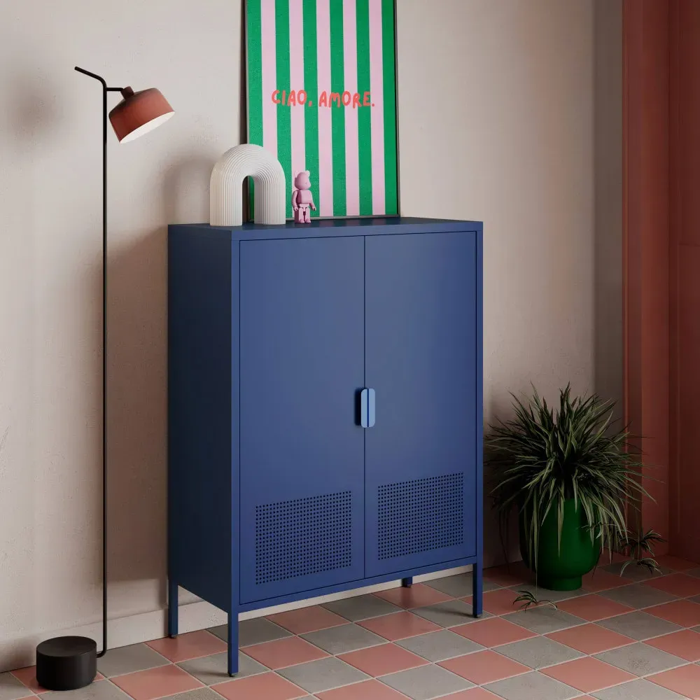 Illustration numéro 2 du produit Buffet haut 2 portes en métal H110cm - Bleu