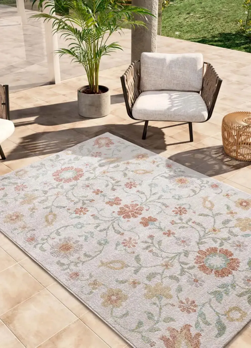 Illustration numéro 2 du produit Tapis extérieur motifs floraux beige/multicolore 80x150 cm