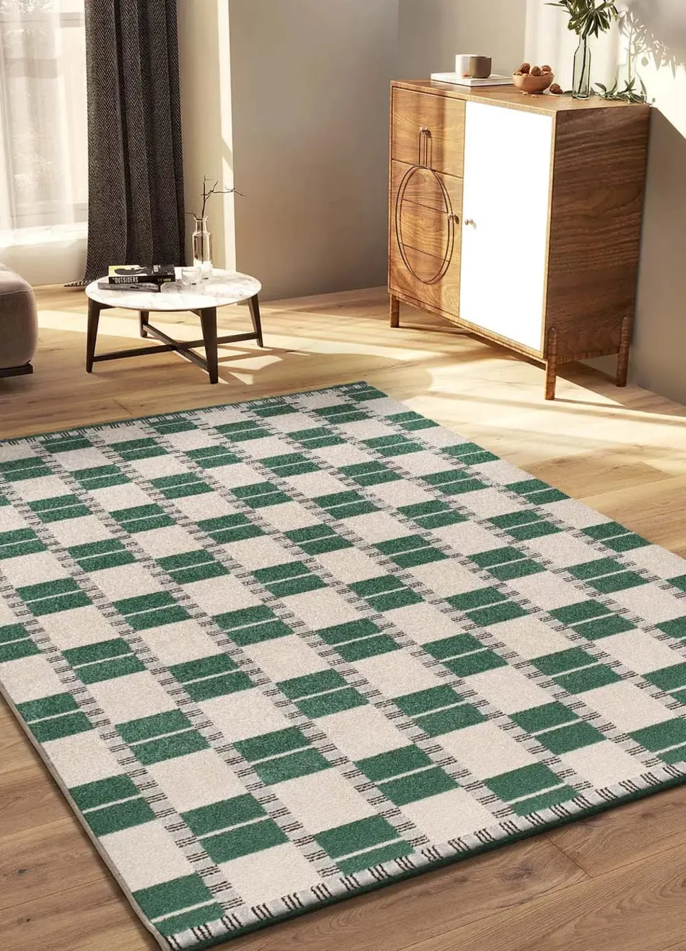 Illustration numéro 2 du produit Tapis géométrique vert/beige 80x150 cm