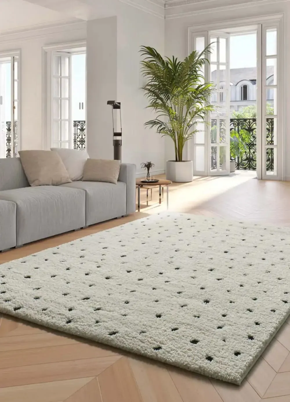 Illustration numéro 2 du produit Tapis shaggy scandinave blanc/noir 200x290 cm