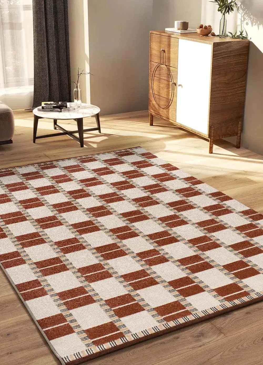Illustration numéro 2 du produit Tapis géométrique rouille/beige 160x230 cm