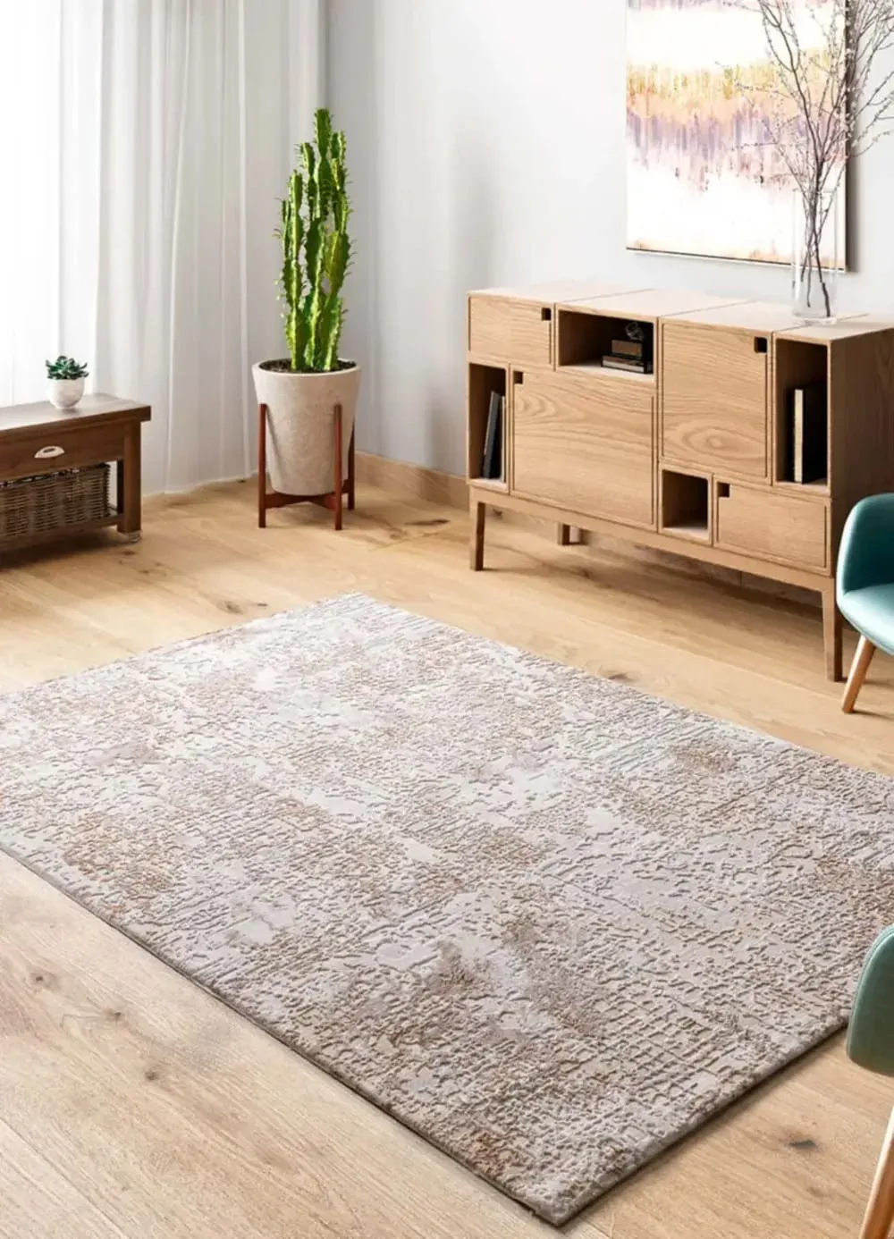 Illustration numéro 2 du produit Tapis à relief abstrait beige 154x230 cm