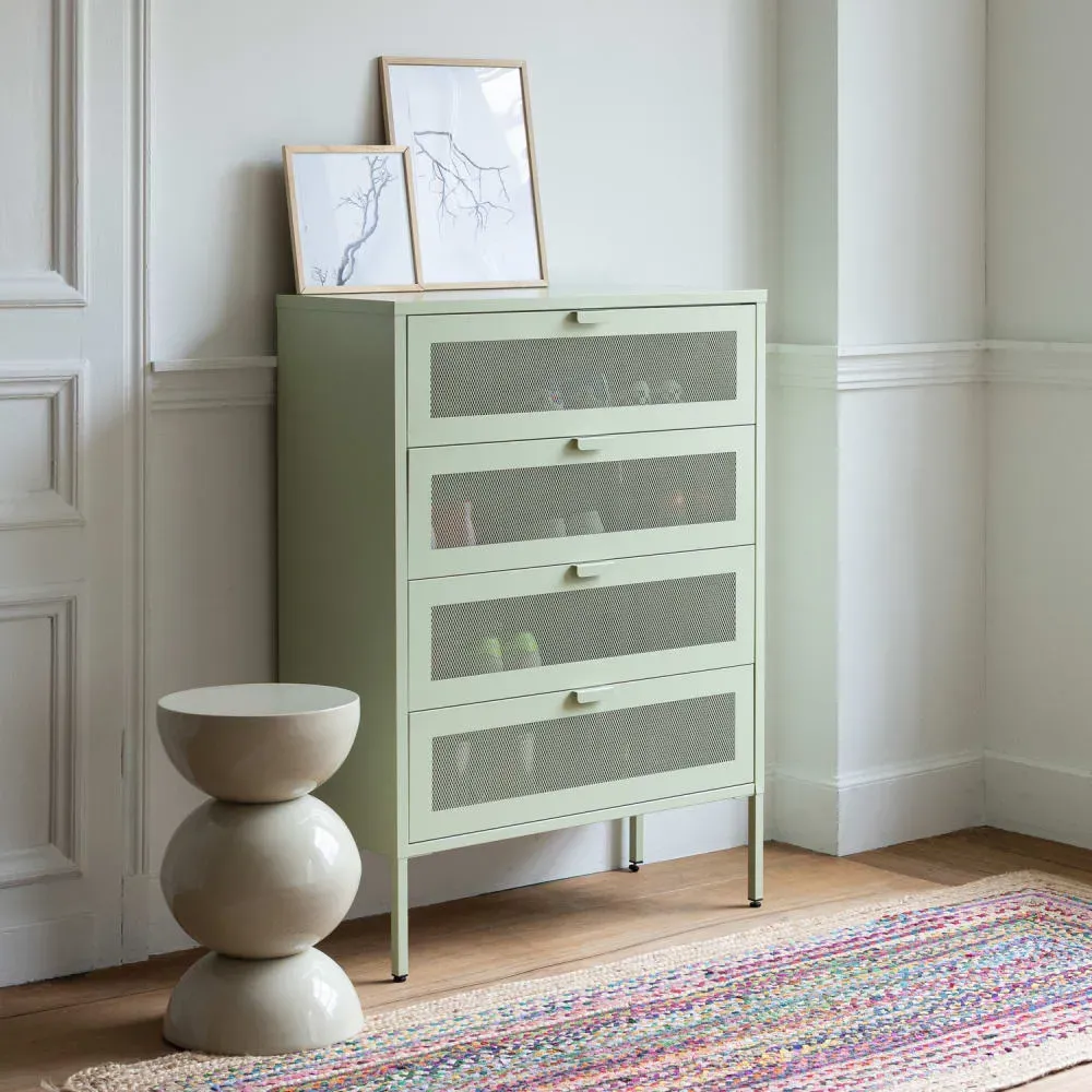 Illustration numéro 2 du produit Meuble à chaussures 4 portes en métal vert tilleul