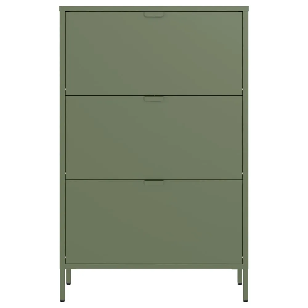Illustration numéro 2 du produit Meuble à chaussures 3 portes en métal vert kaki