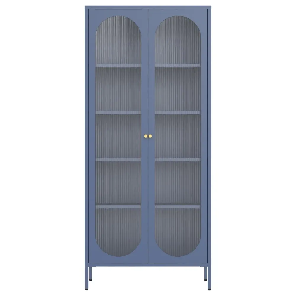 Illustration numéro 2 du produit Armoire en métal bleu gris et verre 180cm