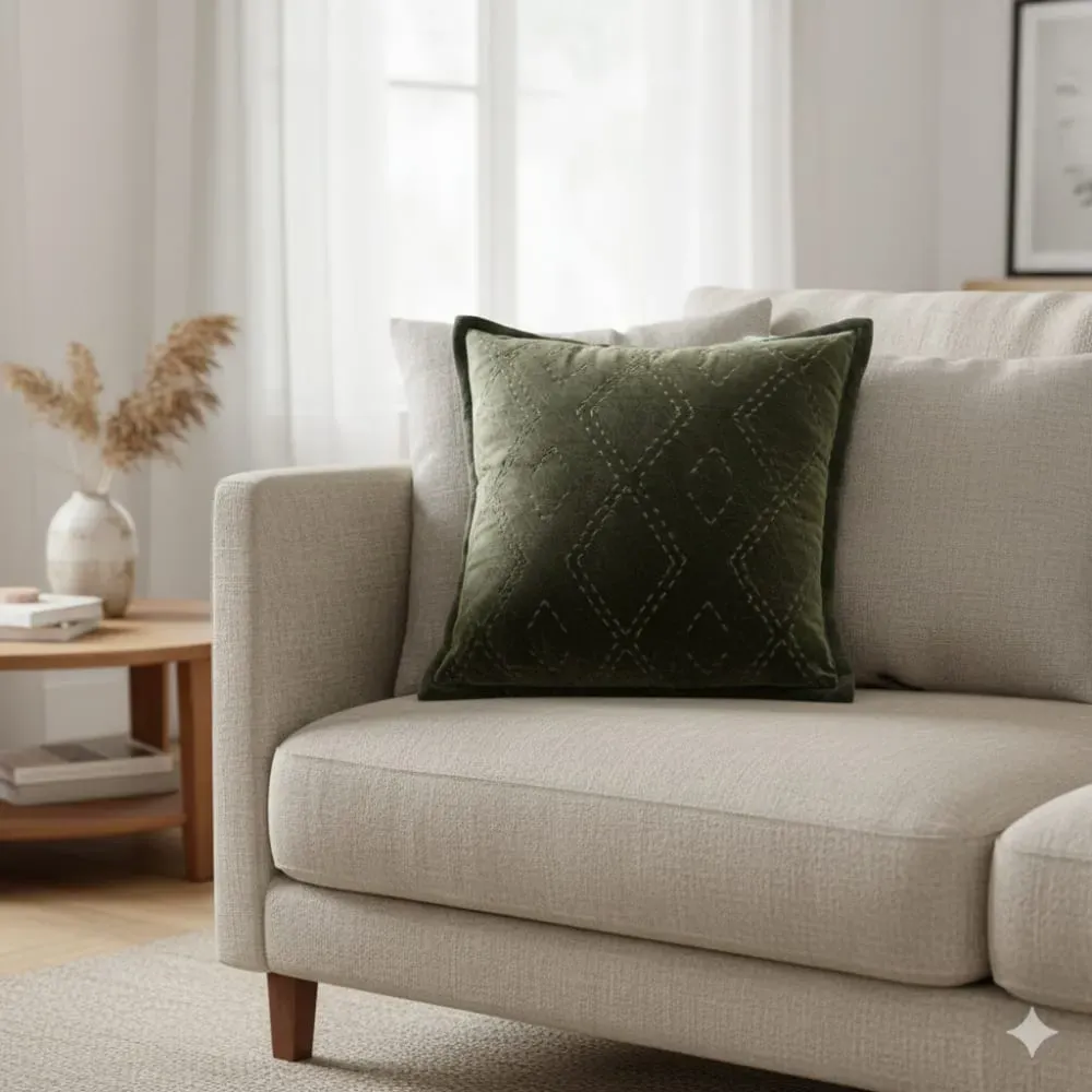 Illustration numéro 2 du produit Coussin en coton velours vert OEKO-TEX® 45 x 45