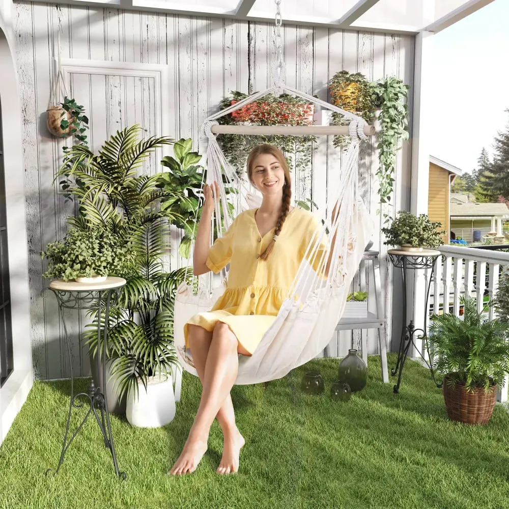 Illustration numéro 2 du produit Fauteuil suspendu extérieur 2 coussins intérieur et extérieur crème