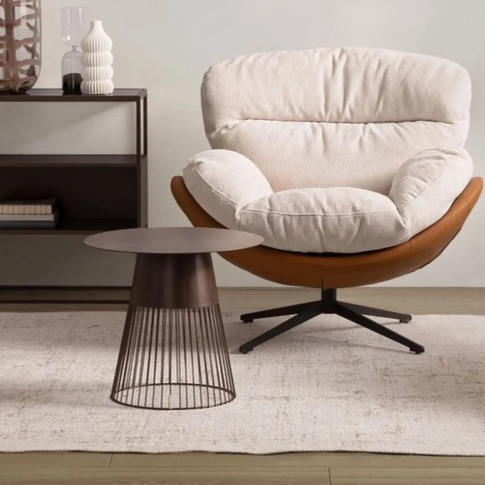 Illustration numéro 2 du produit Fauteuil relax pivotant tissu/simili écru/cognac