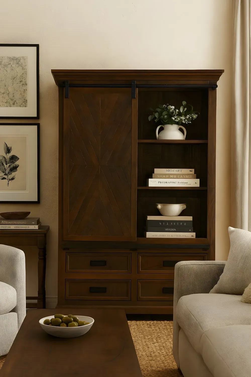 Illustration numéro 2 du produit Armoire avec 1 porte et 4 tiroirs en bois marron