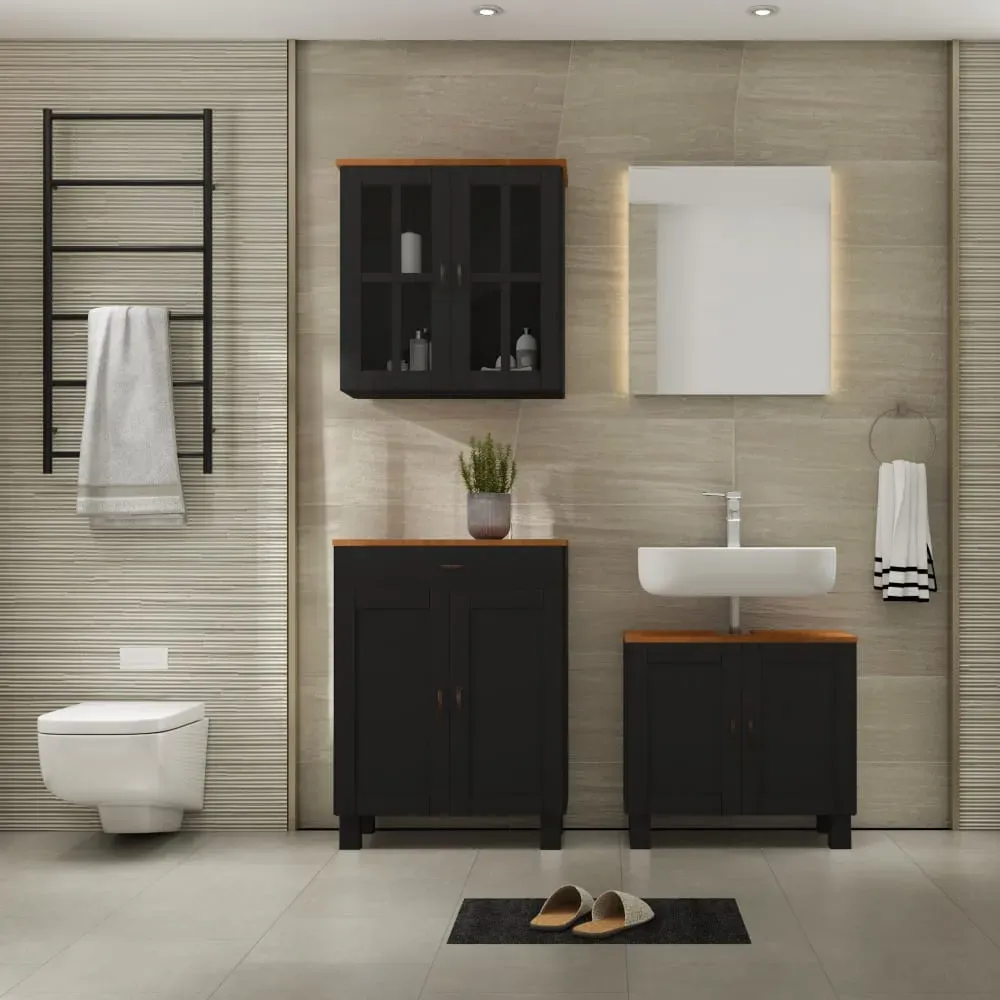 Illustration numéro 2 du produit Meuble de salle de bain avec 2 portes et 1 tiroir en pin anthracite