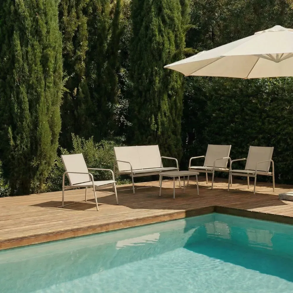 Illustration numéro 2 du produit Salon de jardin 4 personnes en acier et textilène - Beige