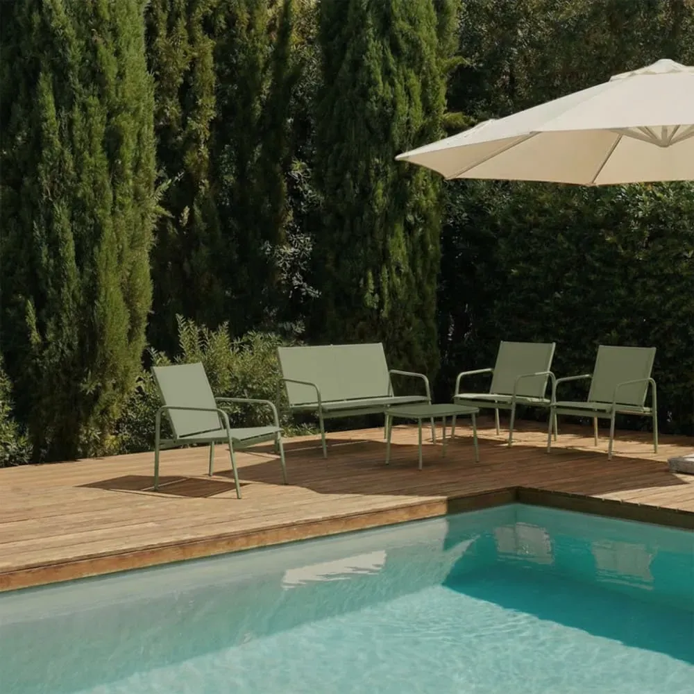 Illustration numéro 2 du produit Salon de jardin 4 personnes en acier et textilène - Vert